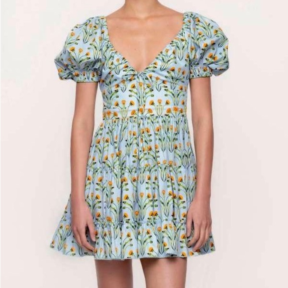 AGUA BY AGUA BENDITA Manzanilla floral print cotton poplin mini dress sz S